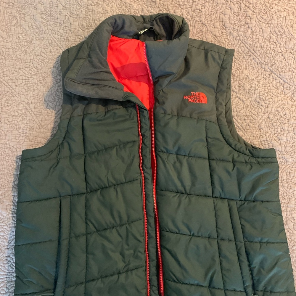 The North Face Gray and Red Puffer Vest